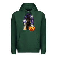 Sports Green Halloween Cat and Pumpkin Premium Hoodie - texasbilliewilder