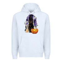 White Halloween Cat and Pumpkin Premium Hoodie - texasbilliewilder