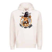 Pale Pink Halloween Cow Moo I Mean Boo Premium Hoodie - texasbilliewilder