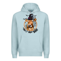 Blue Mist Halloween Cow Moo I Mean Boo Premium Hoodie - texasbilliewilder
