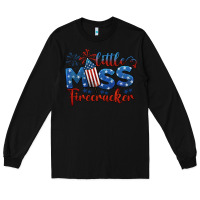 Black little miss firecracker 4th of july Long Sleeve Tee - BarkalooDesign