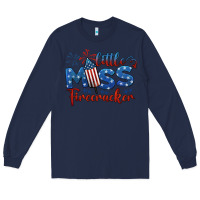 Navy little miss firecracker 4th of july Long Sleeve Tee - BarkalooDesign