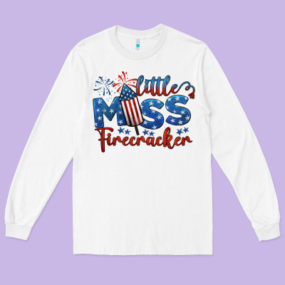 Little Miss Firecracker 4th Of July Long Sleeve Tee Designed By Barkaloodesign