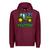 Burgundy just a boy who loves tractors Premium Hoodie - Zillion Design Studio