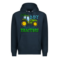 Navy just a boy who loves tractors Premium Hoodie - Zillion Design Studio