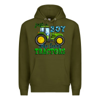 Army Green just a boy who loves tractors Premium Hoodie - Zillion Design Studio