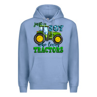 Colony Blue just a boy who loves tractors Premium Hoodie - Zillion Design Studio