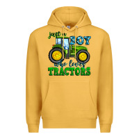 Mustard just a boy who loves tractors Premium Hoodie - Zillion Design Studio