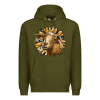 Army Green sunflower with goat Premium Hoodie - RanaPortraitStore