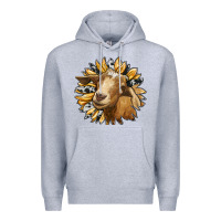 Heather Grey sunflower with goat Premium Hoodie - RanaPortraitStore