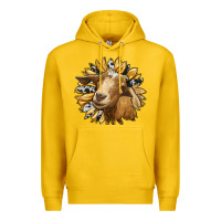 Lemon sunflower with goat Premium Hoodie - RanaPortraitStore