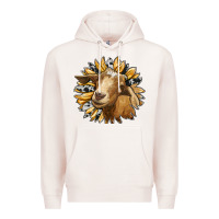Pale Pink sunflower with goat Premium Hoodie - RanaPortraitStore