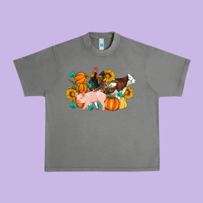 Farm Life Fall Pig Cow Rooster Urban Heavy Tee Designed By Artiststas