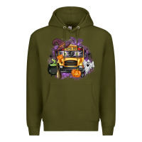 Army Green Halloween School Bus Premium Hoodie - texasbilliewilder