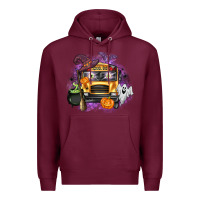 Burgundy Halloween School Bus Premium Hoodie - texasbilliewilder