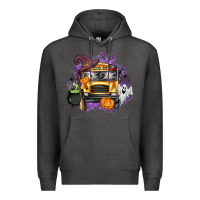 Charcoal Heather Halloween School Bus Premium Hoodie - texasbilliewilder
