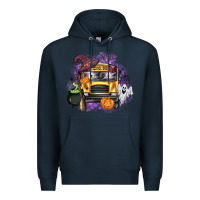 Navy Halloween School Bus Premium Hoodie - texasbilliewilder