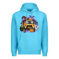 Ocean Blue Halloween School Bus Premium Hoodie - texasbilliewilder