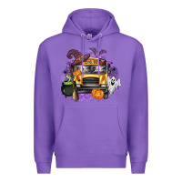 Purple Halloween School Bus Premium Hoodie - texasbilliewilder