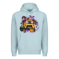 Blue Mist Halloween School Bus Premium Hoodie - texasbilliewilder