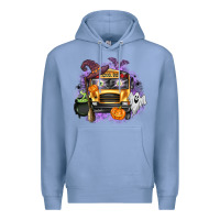 Colony Blue Halloween School Bus Premium Hoodie - texasbilliewilder