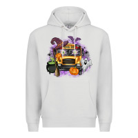Dove Grey Halloween School Bus Premium Hoodie - texasbilliewilder