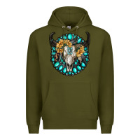 Army Green gamestone with bull skull Premium Hoodie - RanaPortraitStore
