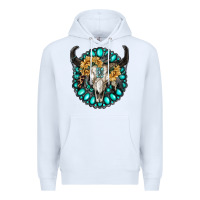 White gamestone with bull skull Premium Hoodie - RanaPortraitStore