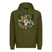 Army Green bull skull with sunflower Premium Hoodie - RanaPortraitStore
