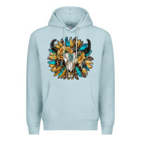 Blue Mist bull skull with sunflower Premium Hoodie - RanaPortraitStore