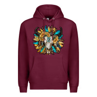 Burgundy bull skull with sunflower Premium Hoodie - RanaPortraitStore