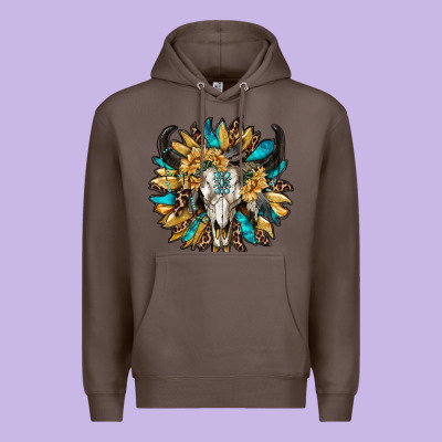 Bull Skull With Sunflower Premium Hoodie Designed By Ranaportraitstore