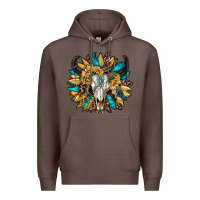 Coffee bull skull with sunflower Premium Hoodie - RanaPortraitStore