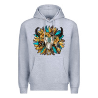 Heather Grey bull skull with sunflower Premium Hoodie - RanaPortraitStore