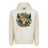 Oatmeal Heather bull skull with sunflower Premium Hoodie - RanaPortraitStore