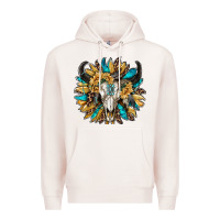 Pale Pink bull skull with sunflower Premium Hoodie - RanaPortraitStore