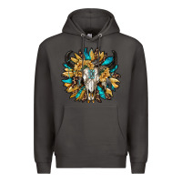 Smoke bull skull with sunflower Premium Hoodie - RanaPortraitStore