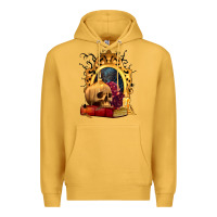 Mustard Halloween Skull Candles and Roses Premium Hoodie - texasbilliewilder