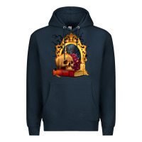 Navy Halloween Skull Candles and Roses Premium Hoodie - texasbilliewilder