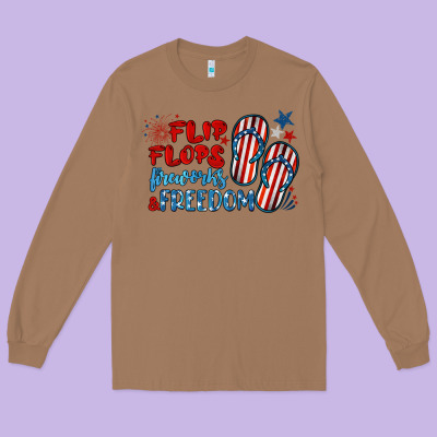 Flip Flops Fireworks & Freedom Long Sleeve Tee Designed By Barkaloodesign