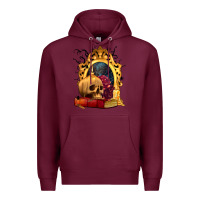 Burgundy Halloween Skull Candles and Roses Premium Hoodie - texasbilliewilder