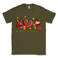 Army Green Peace Love Elf Christmas Classic Tee - BundleAndBundleShop