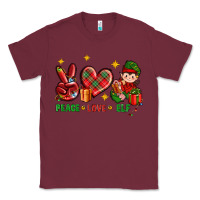 Burgundy Peace Love Elf Christmas Classic Tee - BundleAndBundleShop