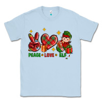 Dusty Blue Peace Love Elf Christmas Classic Tee - BundleAndBundleShop