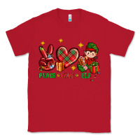 Red Peace Love Elf Christmas Classic Tee - BundleAndBundleShop