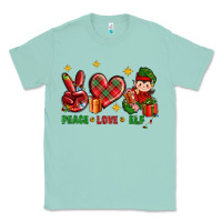 Seafoam Peace Love Elf Christmas Classic Tee - BundleAndBundleShop