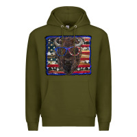 Army Green bison with american flag and glasses Premium Hoodie - RanaPortraitStore