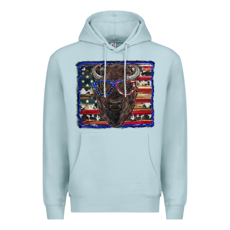 Bison With American Flag And Glasses Premium Hoodie by RanaPortraitStore | Teevron