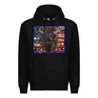 Black bison with american flag and glasses Premium Hoodie - RanaPortraitStore