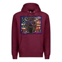 Burgundy bison with american flag and glasses Premium Hoodie - RanaPortraitStore